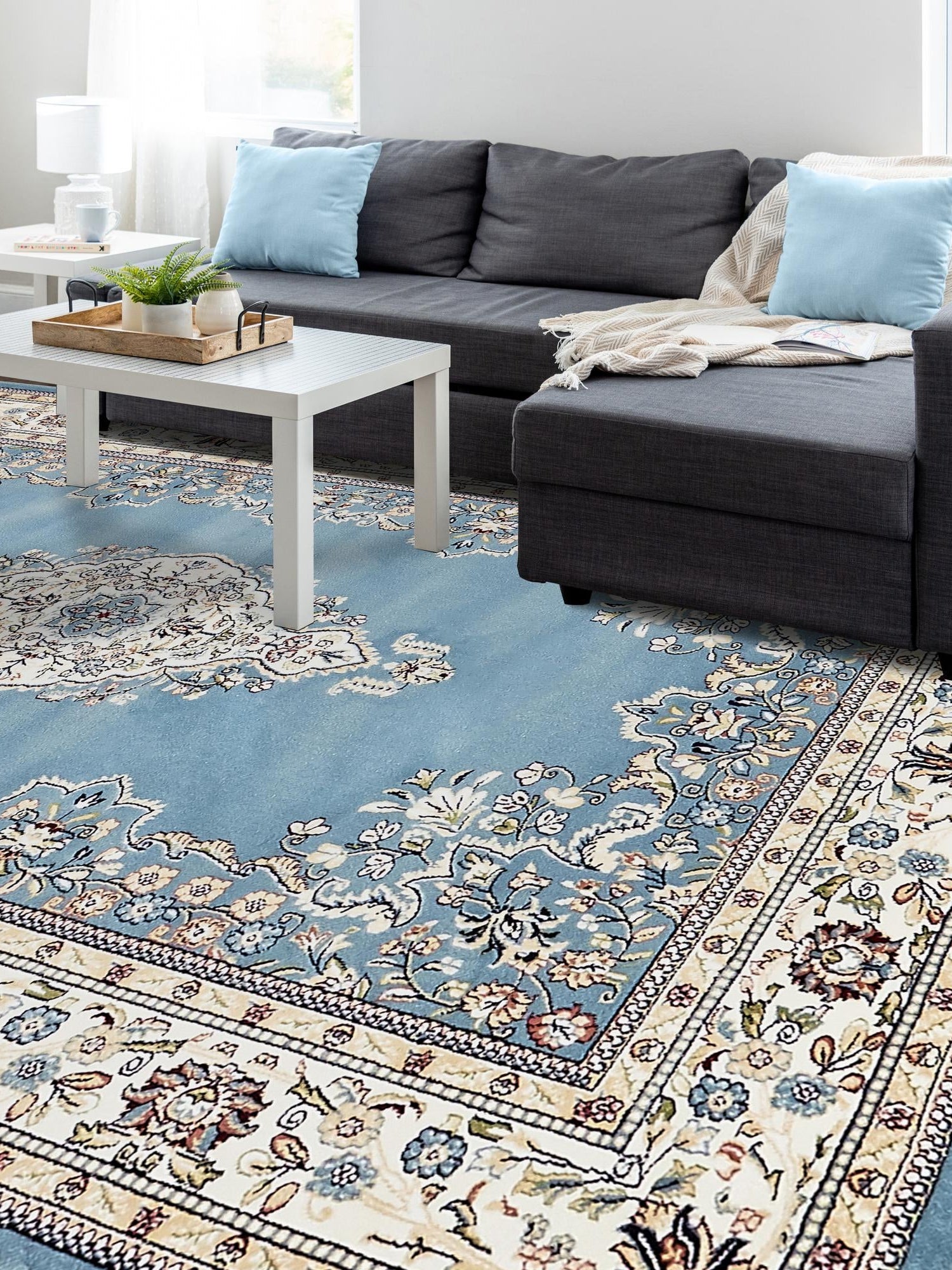 Blue 10' x 13' Narenj Rectangle Area Rug 85% Polypropylene & 15% Polyester Traditional Classic Carpet for Living, Dining, Bedrooms, Office for Sale at Rug Engine