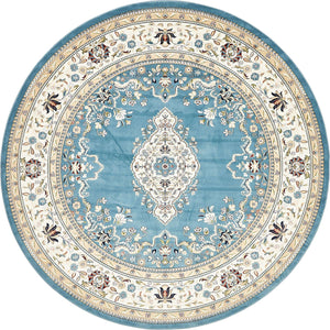 Blue 10' x 10' Narenj Round Area Rug 85% Polypropylene & 15% Polyester Traditional Classic Carpet for Living, Dining, Bedrooms, Office for Sale at Rug Engine