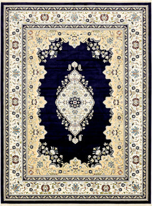 Navy Blue 10' x 13' Narenj Rectangle Area Rug 85% Polypropylene & 15% Polyester Traditional Classic Carpet for Living, Dining, Bedrooms, Office for Sale at Rug Engine