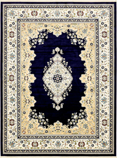 Navy Blue 10' x 13' Narenj Rectangle Area Rug 85% Polypropylene & 15% Polyester Traditional Classic Carpet for Living, Dining, Bedrooms, Office for Sale at Rug Engine