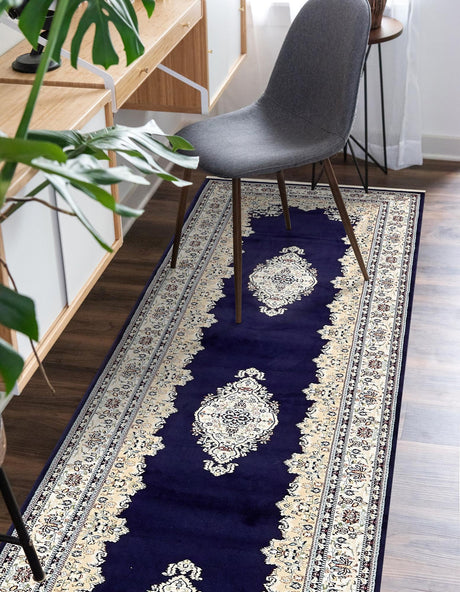 Navy Blue 2' 11 x 13' 1 Narenj Runner Area Rug 85% Polypropylene & 15% Polyester Traditional Classic Carpet for Living, Dining, Bedrooms, Office for Sale at Rug Engine