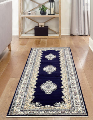 Navy Blue 2' 11 x 13' 1 Narenj Runner Area Rug 85% Polypropylene & 15% Polyester Traditional Classic Carpet for Living, Dining, Bedrooms, Office for Sale at Rug Engine