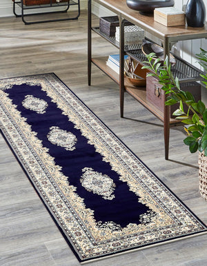 Navy Blue 2' 11 x 13' 1 Narenj Runner Area Rug 85% Polypropylene & 15% Polyester Traditional Classic Carpet for Living, Dining, Bedrooms, Office for Sale at Rug Engine