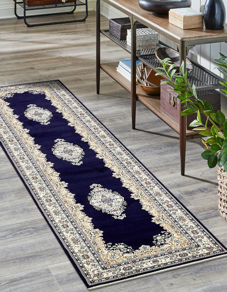 Navy Blue 2' 11 x 13' 1 Narenj Runner Area Rug 85% Polypropylene & 15% Polyester Traditional Classic Carpet for Living, Dining, Bedrooms, Office for Sale at Rug Engine