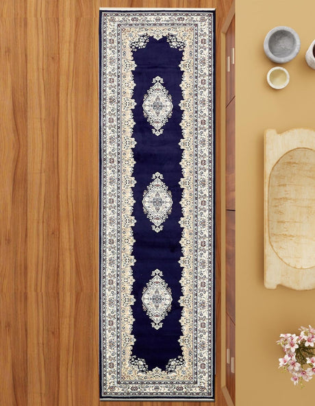 Navy Blue 2' 11 x 13' 1 Narenj Runner Area Rug 85% Polypropylene & 15% Polyester Traditional Classic Carpet for Living, Dining, Bedrooms, Office for Sale at Rug Engine
