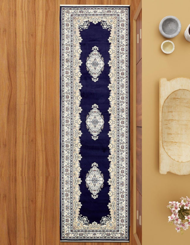Navy Blue 2' 11 x 13' 1 Narenj Runner Area Rug 85% Polypropylene & 15% Polyester Traditional Classic Carpet for Living, Dining, Bedrooms, Office for Sale at Rug Engine