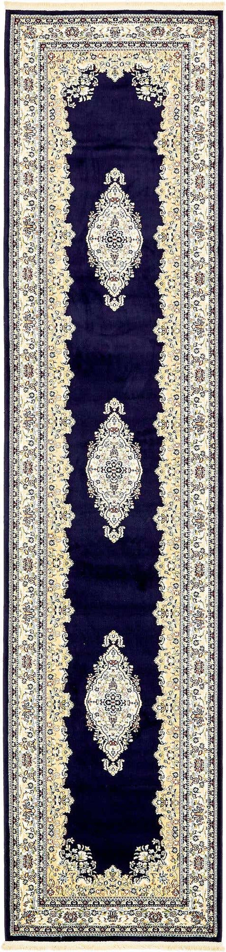 Navy Blue 2' 11 x 13' 1 Narenj Runner Area Rug 85% Polypropylene & 15% Polyester Traditional Classic Carpet for Living, Dining, Bedrooms, Office for Sale at Rug Engine
