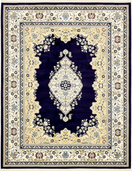 Navy Blue 7' 10 x 10' Narenj Rectangle Area Rug 85% Polypropylene & 15% Polyester Traditional Classic Carpet for Living, Dining, Bedrooms, Office for Sale at Rug Engine