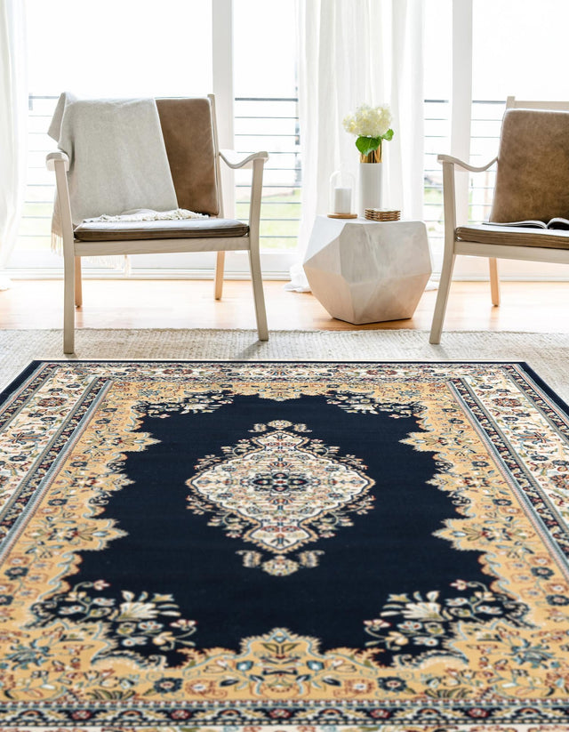Navy Blue 7' 10 x 10' Narenj Rectangle Area Rug 85% Polypropylene & 15% Polyester Traditional Classic Carpet for Living, Dining, Bedrooms, Office for Sale at Rug Engine