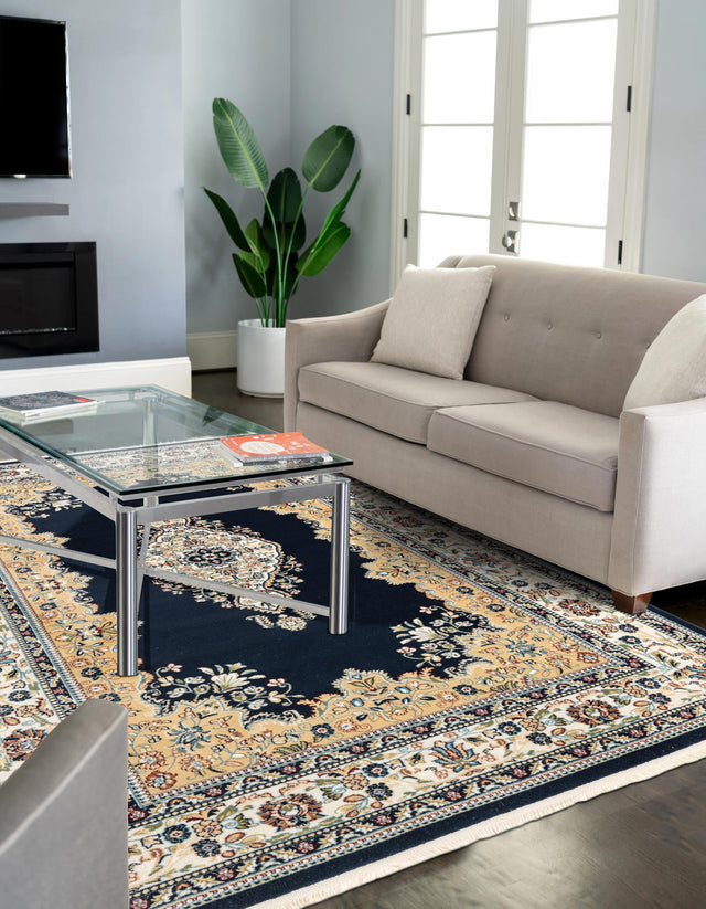 Navy Blue 7' 10 x 10' Narenj Rectangle Area Rug 85% Polypropylene & 15% Polyester Traditional Classic Carpet for Living, Dining, Bedrooms, Office for Sale at Rug Engine