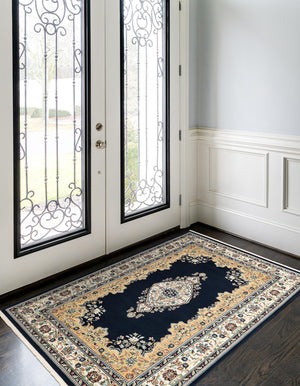 Navy Blue 7' 10 x 10' Narenj Rectangle Area Rug 85% Polypropylene & 15% Polyester Traditional Classic Carpet for Living, Dining, Bedrooms, Office for Sale at Rug Engine