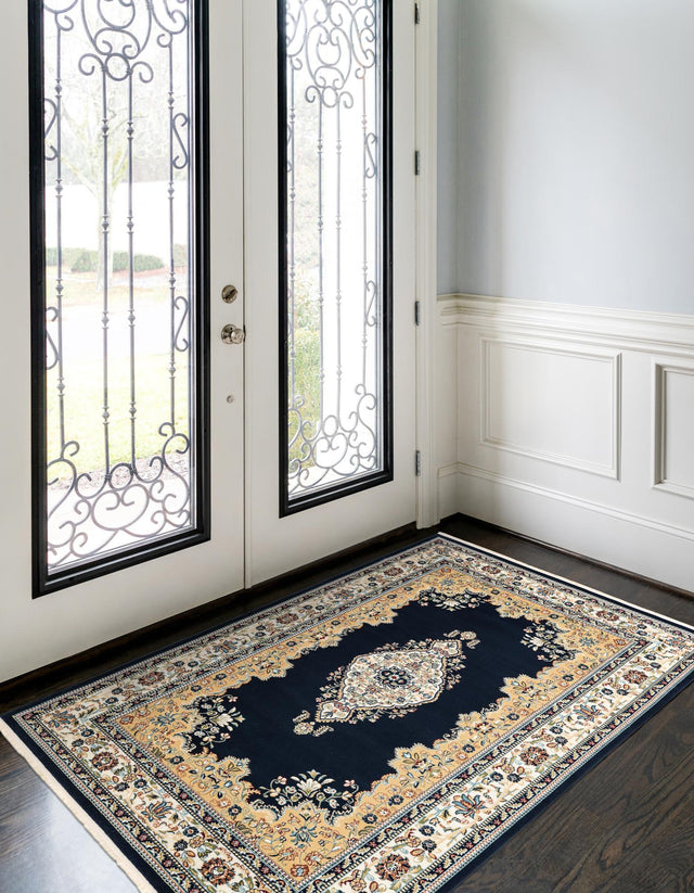 Navy Blue 7' 10 x 10' Narenj Rectangle Area Rug 85% Polypropylene & 15% Polyester Traditional Classic Carpet for Living, Dining, Bedrooms, Office for Sale at Rug Engine