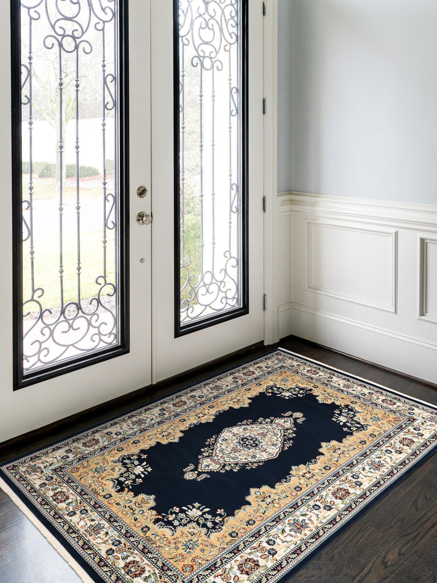 Navy Blue 10' x 13' Narenj Rectangle Area Rug 85% Polypropylene & 15% Polyester Traditional Classic Carpet for Living, Dining, Bedrooms, Office for Sale at Rug Engine