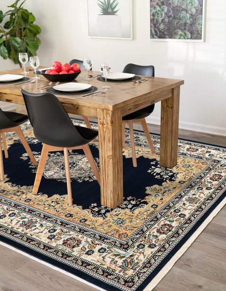 Navy Blue 7' 10 x 10' Narenj Rectangle Area Rug 85% Polypropylene & 15% Polyester Traditional Classic Carpet for Living, Dining, Bedrooms, Office for Sale at Rug Engine