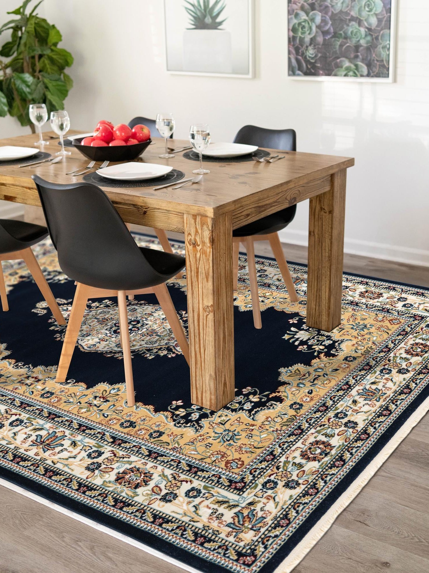 Navy Blue 10' x 13' Narenj Rectangle Area Rug 85% Polypropylene & 15% Polyester Traditional Classic Carpet for Living, Dining, Bedrooms, Office for Sale at Rug Engine