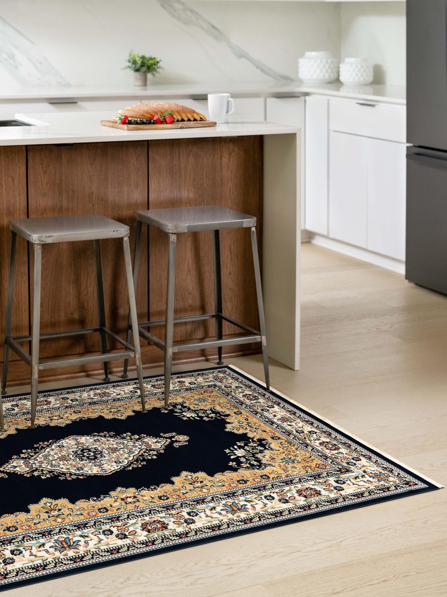 Navy Blue 7' 10 x 10' Narenj Rectangle Area Rug 85% Polypropylene & 15% Polyester Traditional Classic Carpet for Living, Dining, Bedrooms, Office for Sale at Rug Engine