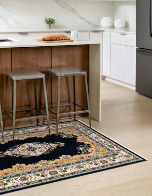 Navy Blue 7' 10 x 10' Narenj Rectangle Area Rug 85% Polypropylene & 15% Polyester Traditional Classic Carpet for Living, Dining, Bedrooms, Office for Sale at Rug Engine