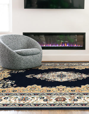 Navy Blue 7' 10 x 10' Narenj Rectangle Area Rug 85% Polypropylene & 15% Polyester Traditional Classic Carpet for Living, Dining, Bedrooms, Office for Sale at Rug Engine