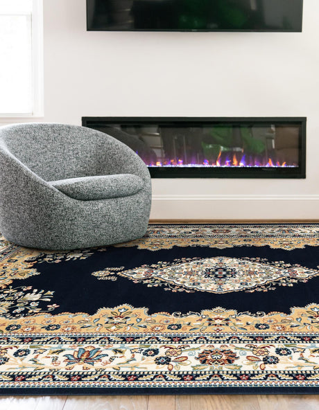 Navy Blue 3' 1 x 5' 3 Narenj Rectangle Area Rug 85% Polypropylene & 15% Polyester Traditional Classic Carpet for Living, Dining, Bedrooms, Office for Sale at Rug Engine
