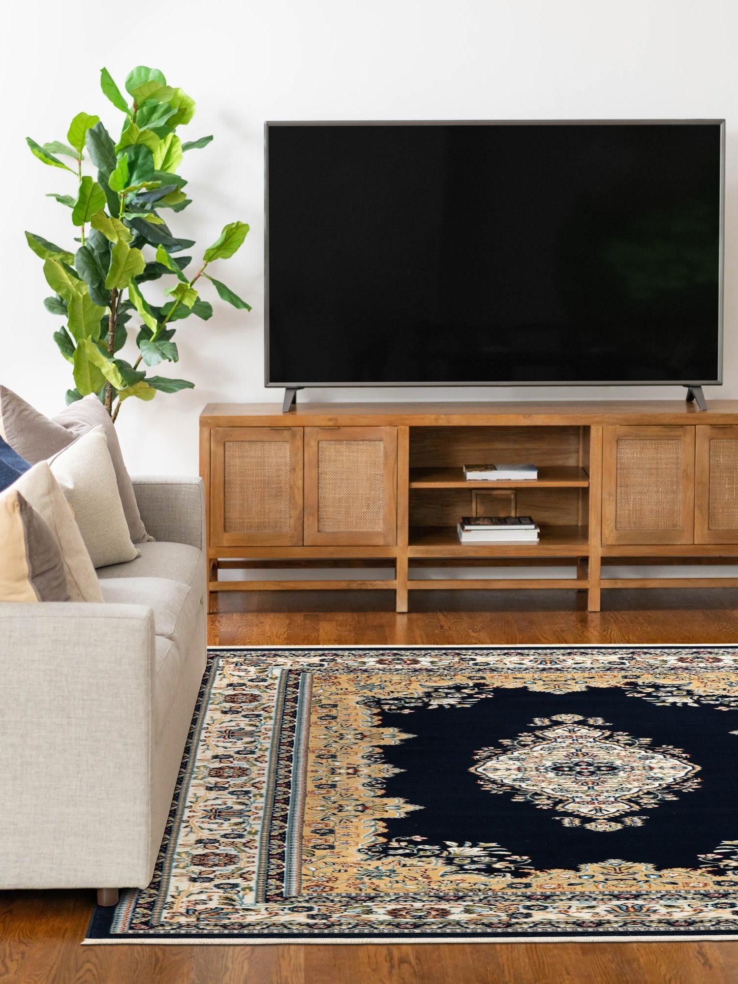 Navy Blue 7' 10 x 10' Narenj Rectangle Area Rug 85% Polypropylene & 15% Polyester Traditional Classic Carpet for Living, Dining, Bedrooms, Office for Sale at Rug Engine