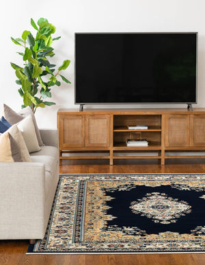 Navy Blue 7' 10 x 10' Narenj Rectangle Area Rug 85% Polypropylene & 15% Polyester Traditional Classic Carpet for Living, Dining, Bedrooms, Office for Sale at Rug Engine