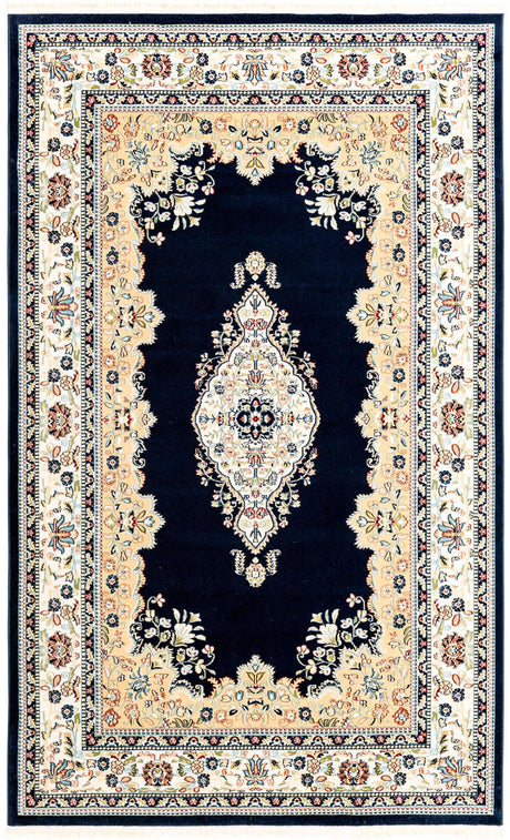Navy Blue 5' 3 x 8' Narenj Rectangle Area Rug 85% Polypropylene & 15% Polyester Traditional Classic Carpet for Living, Dining, Bedrooms, Office for Sale at Rug Engine