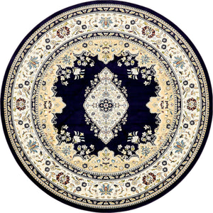Navy Blue 10' x 10' Narenj Round Area Rug 85% Polypropylene & 15% Polyester Traditional Classic Carpet for Living, Dining, Bedrooms, Office for Sale at Rug Engine