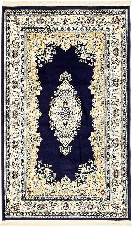 Navy Blue 3' 1 x 5' 3 Narenj Rectangle Area Rug 85% Polypropylene & 15% Polyester Traditional Classic Carpet for Living, Dining, Bedrooms, Office for Sale at Rug Engine