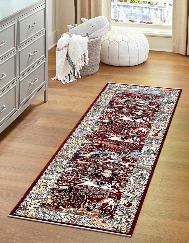 Burgundy 2' 11 x 13' 1 Narenj Runner Area Rug 85% Polypropylene & 15% Polyester Traditional Classic Carpet for Living, Dining, Bedrooms, Office for Sale at Rug Engine