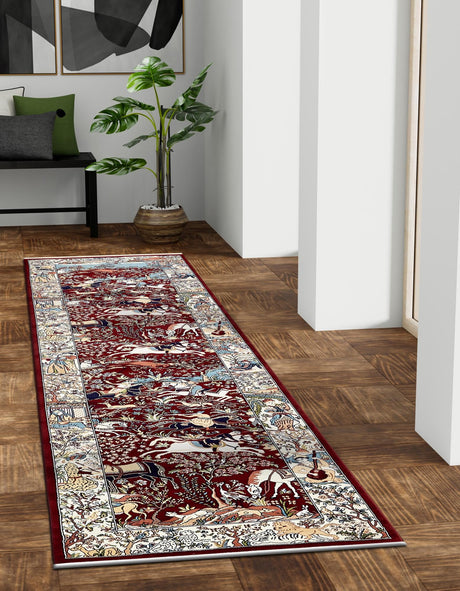 Burgundy 2' 11 x 13' 1 Narenj Runner Area Rug 85% Polypropylene & 15% Polyester Traditional Classic Carpet for Living, Dining, Bedrooms, Office for Sale at Rug Engine