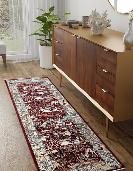 Burgundy 2' 11 x 13' 1 Narenj Runner Area Rug 85% Polypropylene & 15% Polyester Traditional Classic Carpet for Living, Dining, Bedrooms, Office for Sale at Rug Engine