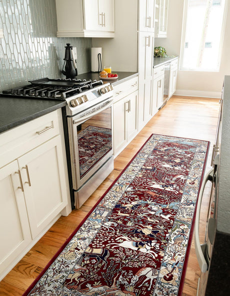 Burgundy 2' 11 x 13' 1 Narenj Runner Area Rug 85% Polypropylene & 15% Polyester Traditional Classic Carpet for Living, Dining, Bedrooms, Office for Sale at Rug Engine