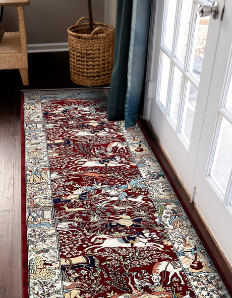 Burgundy 2' 11 x 13' 1 Narenj Runner Area Rug 85% Polypropylene & 15% Polyester Traditional Classic Carpet for Living, Dining, Bedrooms, Office for Sale at Rug Engine