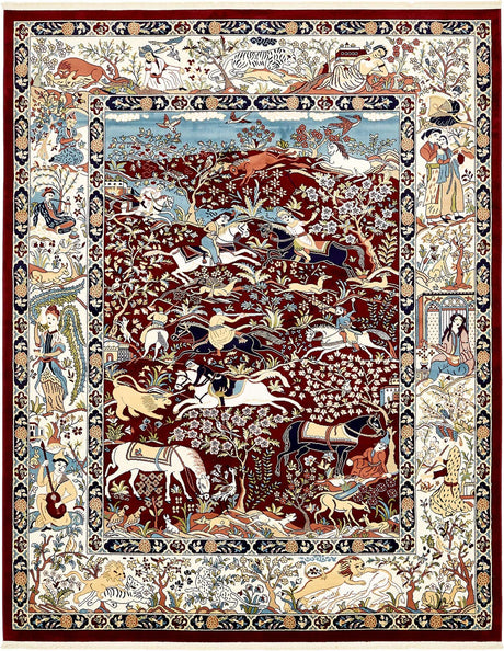 Burgundy 7' 10 x 10' Narenj Rectangle Area Rug 85% Polypropylene & 15% Polyester Traditional Classic Carpet for Living, Dining, Bedrooms, Office for Sale at Rug Engine