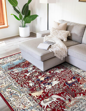 Burgundy 5' 3 x 8' Narenj Rectangle Area Rug 85% Polypropylene & 15% Polyester Traditional Classic Carpet for Living, Dining, Bedrooms, Office for Sale at Rug Engine