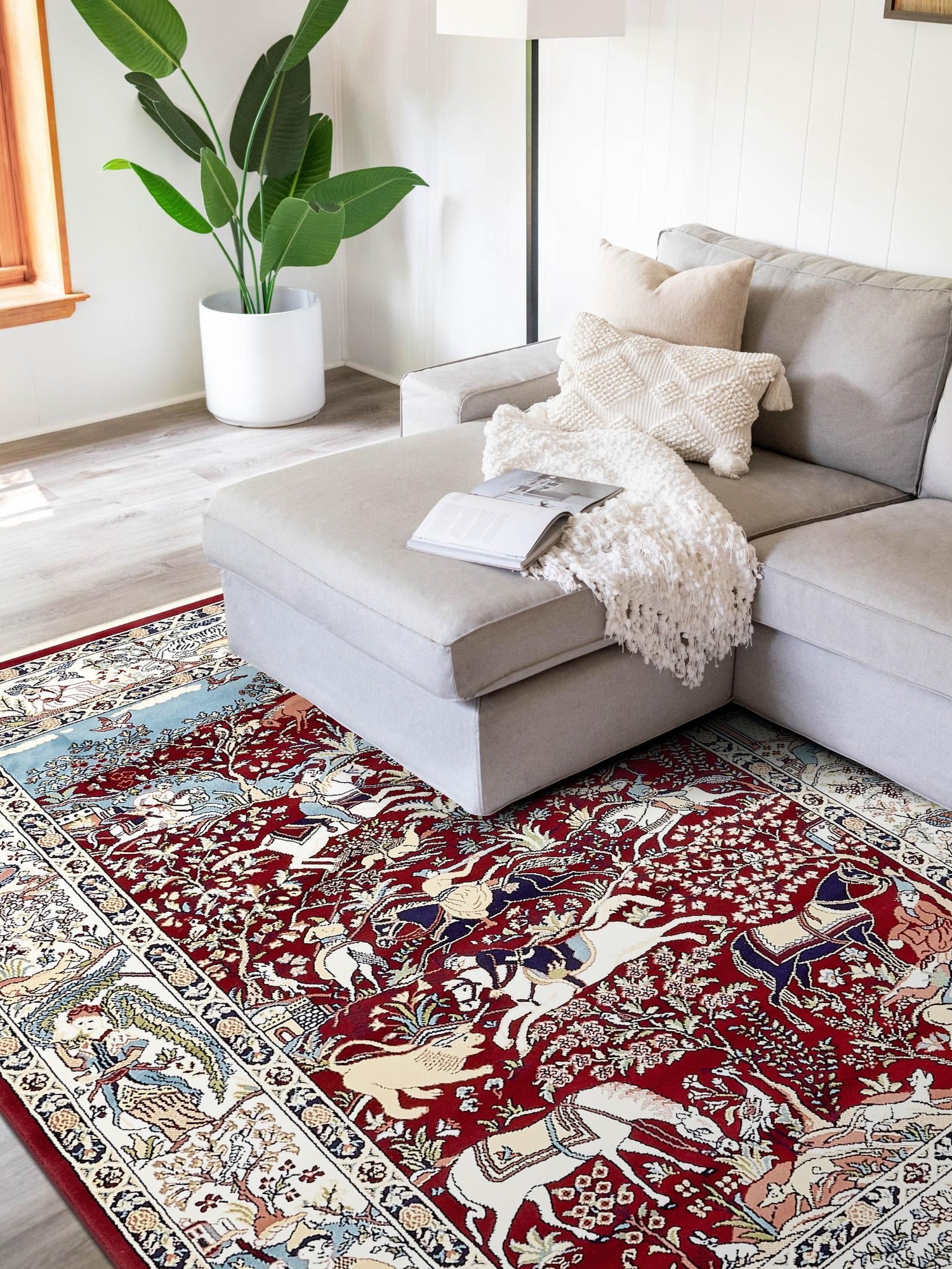 Burgundy 7' 10 x 10' Narenj Rectangle Area Rug 85% Polypropylene & 15% Polyester Traditional Classic Carpet for Living, Dining, Bedrooms, Office for Sale at Rug Engine