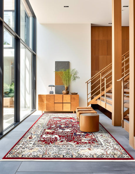 Burgundy 5' 3 x 8' Narenj Rectangle Area Rug 85% Polypropylene & 15% Polyester Traditional Classic Carpet for Living, Dining, Bedrooms, Office for Sale at Rug Engine