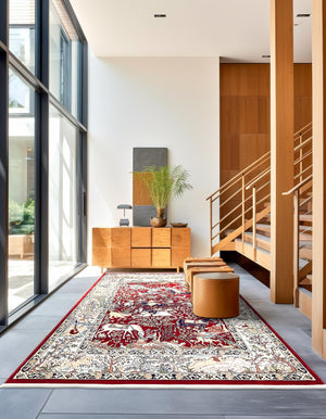 Burgundy 7' 10 x 10' Narenj Rectangle Area Rug 85% Polypropylene & 15% Polyester Traditional Classic Carpet for Living, Dining, Bedrooms, Office for Sale at Rug Engine