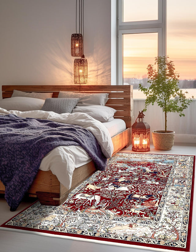 Burgundy 3' 1 x 5' 3 Narenj Rectangle Area Rug 85% Polypropylene & 15% Polyester Traditional Classic Carpet for Living, Dining, Bedrooms, Office for Sale at Rug Engine