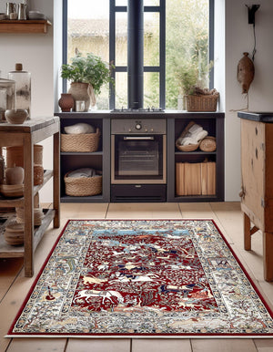 Burgundy 5' 3 x 8' Narenj Rectangle Area Rug 85% Polypropylene & 15% Polyester Traditional Classic Carpet for Living, Dining, Bedrooms, Office for Sale at Rug Engine