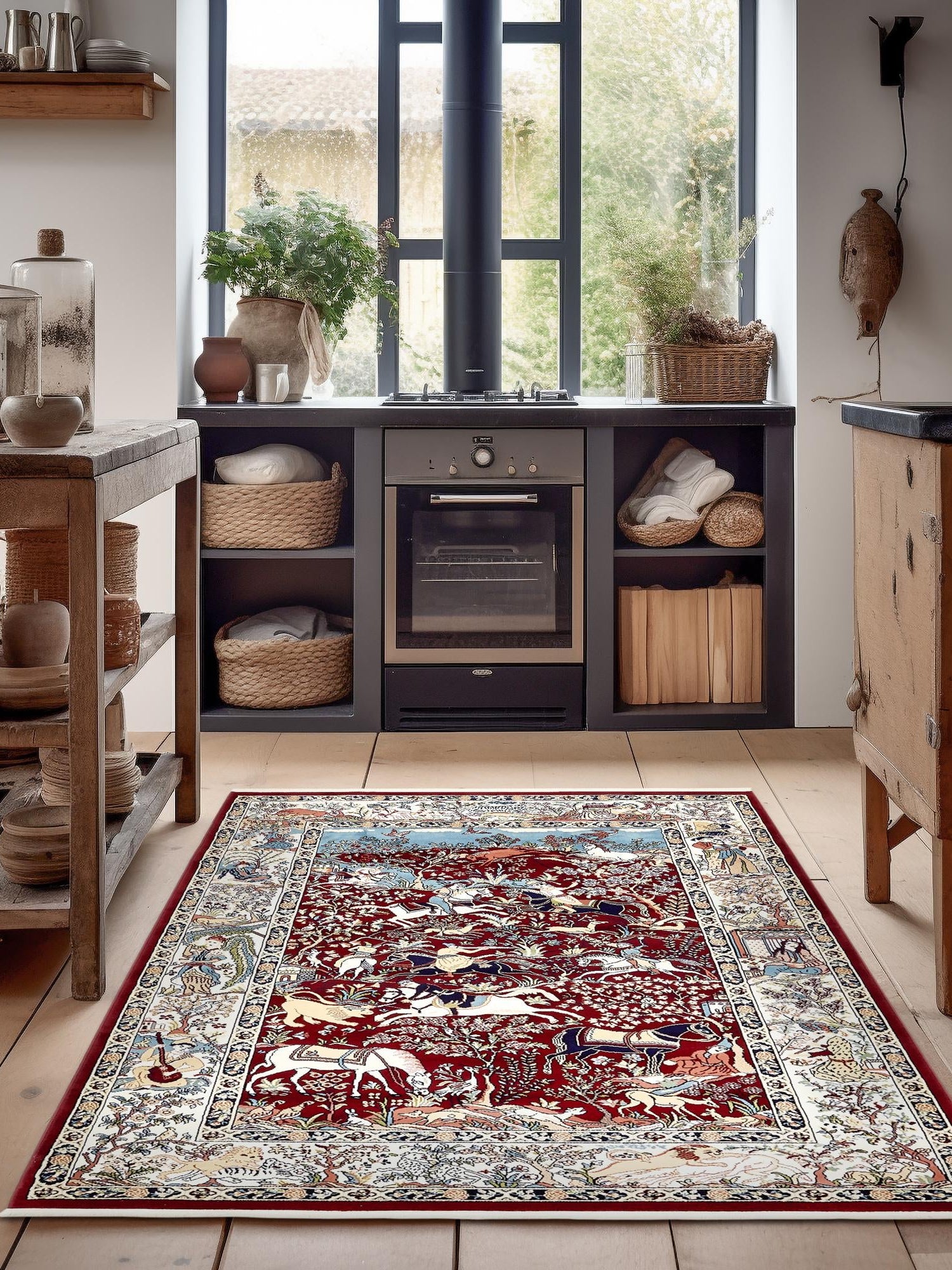 Burgundy 3' 1 x 5' 3 Narenj Rectangle Area Rug 85% Polypropylene & 15% Polyester Traditional Classic Carpet for Living, Dining, Bedrooms, Office for Sale at Rug Engine