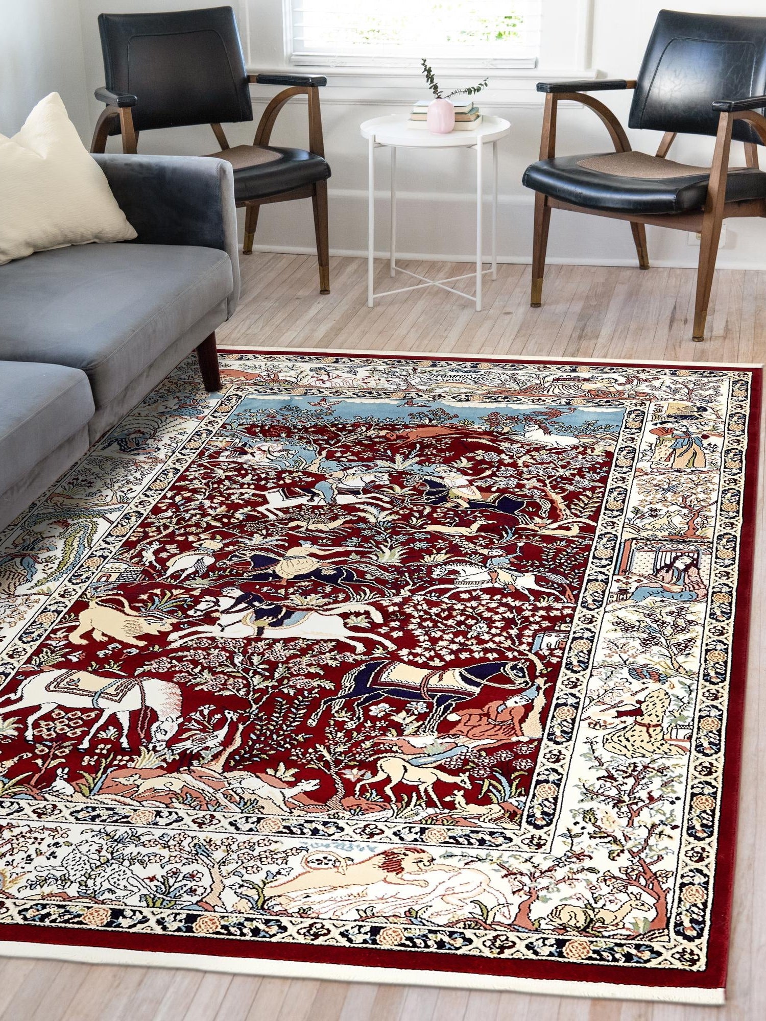 Burgundy 7' 10 x 10' Narenj Rectangle Area Rug 85% Polypropylene & 15% Polyester Traditional Classic Carpet for Living, Dining, Bedrooms, Office for Sale at Rug Engine