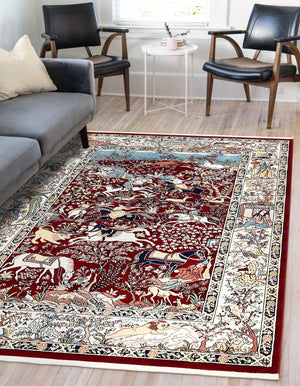 Burgundy 7' 10 x 10' Narenj Rectangle Area Rug 85% Polypropylene & 15% Polyester Traditional Classic Carpet for Living, Dining, Bedrooms, Office for Sale at Rug Engine