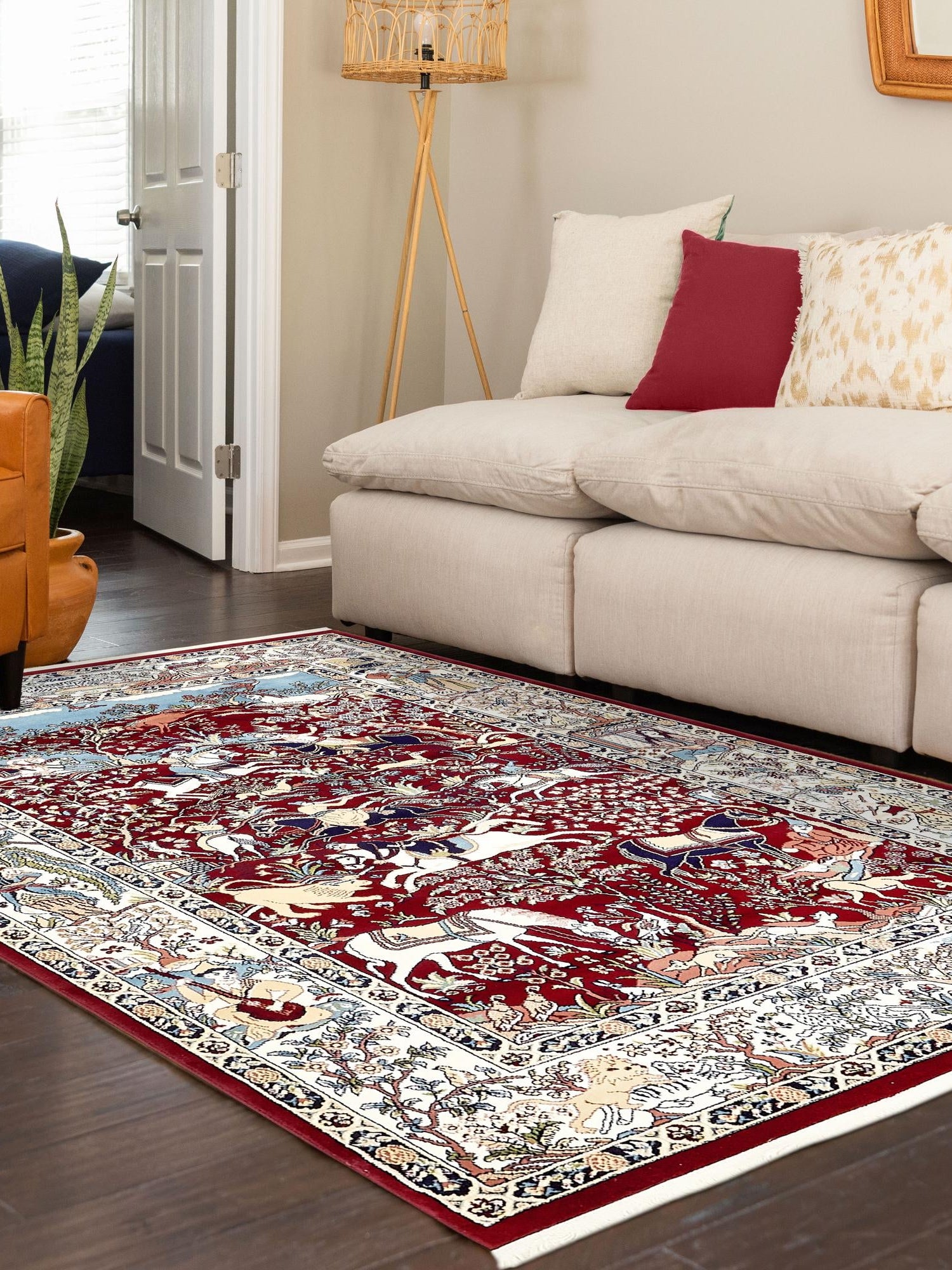 Burgundy 5' 3 x 8' Narenj Rectangle Area Rug 85% Polypropylene & 15% Polyester Traditional Classic Carpet for Living, Dining, Bedrooms, Office for Sale at Rug Engine