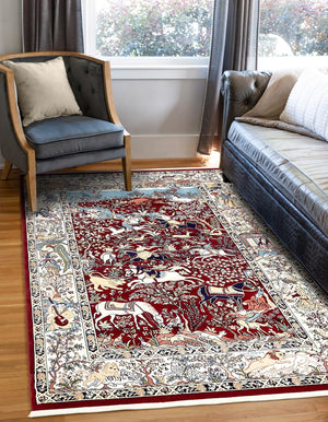 Burgundy 5' 3 x 8' Narenj Rectangle Area Rug 85% Polypropylene & 15% Polyester Traditional Classic Carpet for Living, Dining, Bedrooms, Office for Sale at Rug Engine