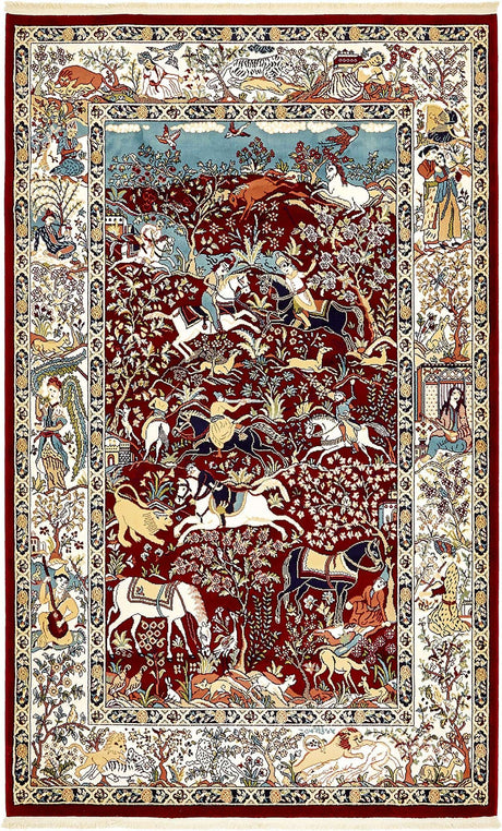 Burgundy 5' 3 x 8' Narenj Rectangle Area Rug 85% Polypropylene & 15% Polyester Traditional Classic Carpet for Living, Dining, Bedrooms, Office for Sale at Rug Engine
