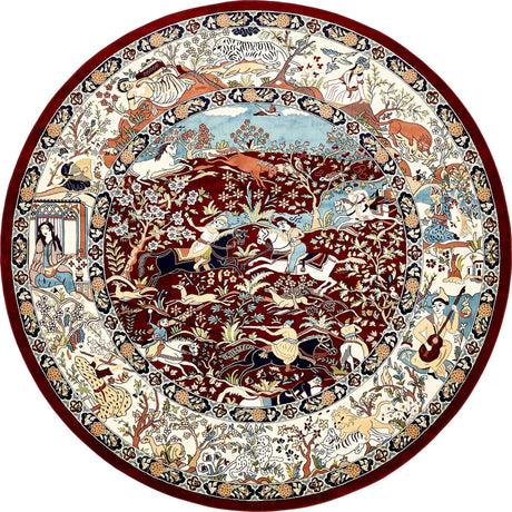 Burgundy 10' x 10' Narenj Round Area Rug 85% Polypropylene & 15% Polyester Traditional Classic Carpet for Living, Dining, Bedrooms, Office for Sale at Rug Engine