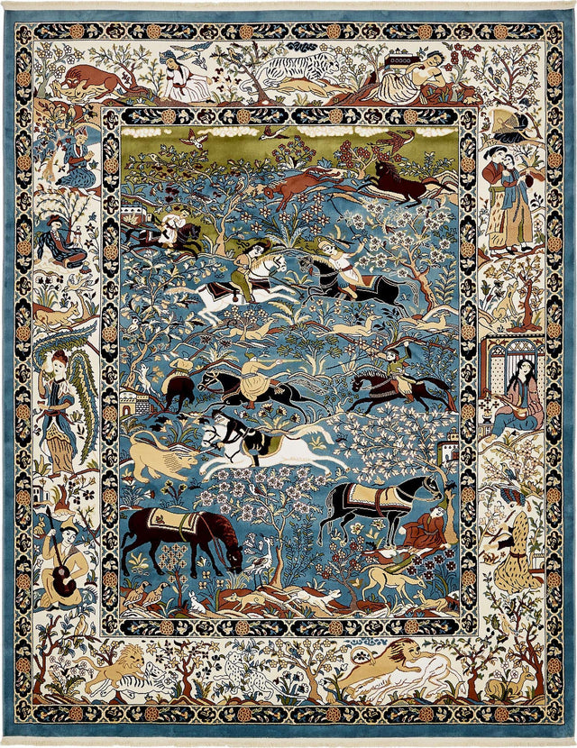Blue 7' 10 x 10' Narenj Rectangle Area Rug 85% Polypropylene & 15% Polyester Traditional Classic Carpet for Living, Dining, Bedrooms, Office for Sale at Rug Engine