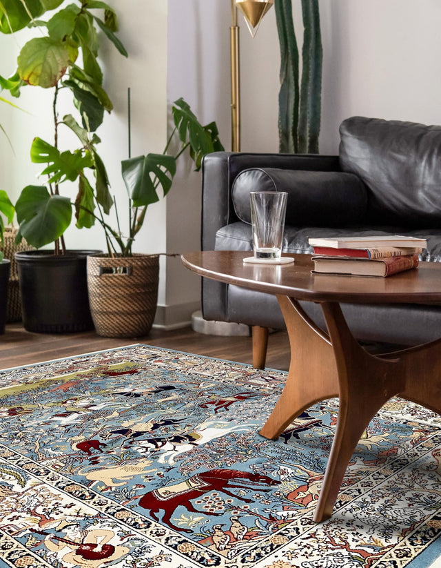 Blue 6' 1 x 9' Narenj Rectangle Area Rug 85% Polypropylene & 15% Polyester Traditional Classic Carpet for Living, Dining, Bedrooms, Office for Sale at Rug Engine