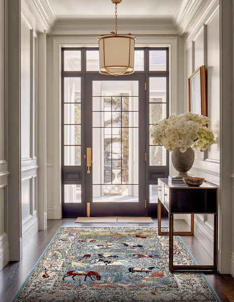 Blue 5' 3 x 8' Narenj Rectangle Area Rug 85% Polypropylene & 15% Polyester Traditional Classic Carpet for Living, Dining, Bedrooms, Office for Sale at Rug Engine